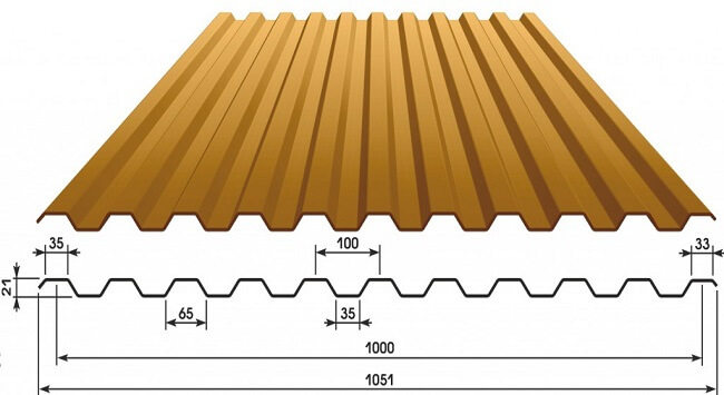 Профнастил С21 х 1000 - A (ECOSTEEL_T_Д-01-ЗолотойДуб-0.5) в Рузе